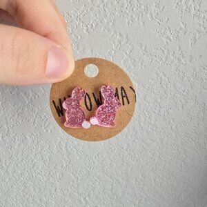 Willow May Pink Glitter Bunny Stud Earrings